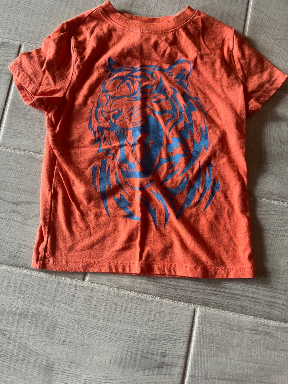 Cat & Jack Orange Short Sleeve Tee with Blue Tiger Graphic
